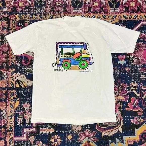 Hand Printed George Keith Haring Style T-Shirt Size Large - Picture 1 of 1